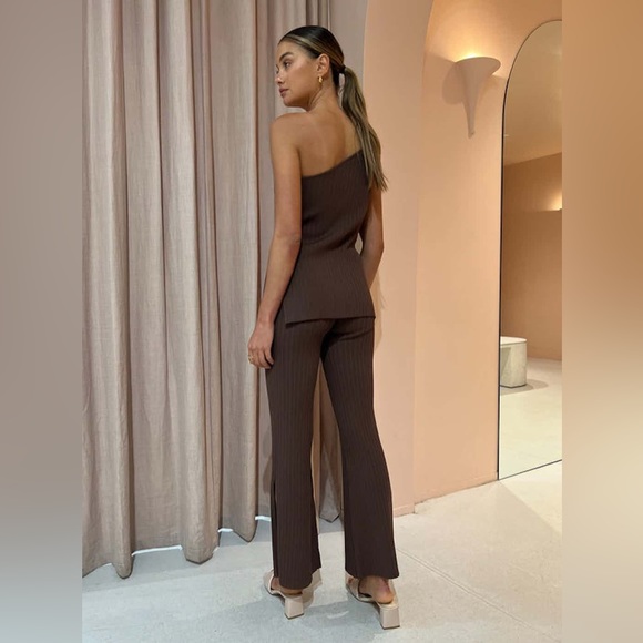 SIR THE LABEL Sylvie Chocolate Brown Ribbed Flare Slit Pants Size 2 - Picture 2 of 12